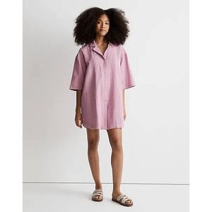 Madewell Womens Lightspun Mini Shirt Dress XS Pink Beach Cover Up 3/4 Sleeve
